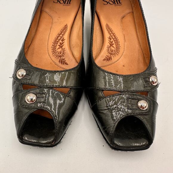 Sofft Pewter Patent Leather Slip On Peep Toe Heels Size 9 - Picture 7 of 9
